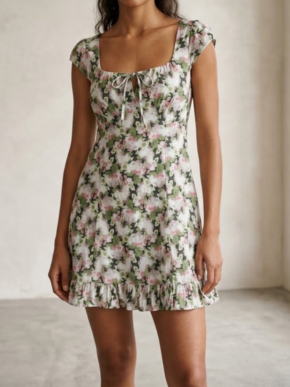 ZARA Cotton Cap Sleeve Floral Prairie Ruffle Dress Medium